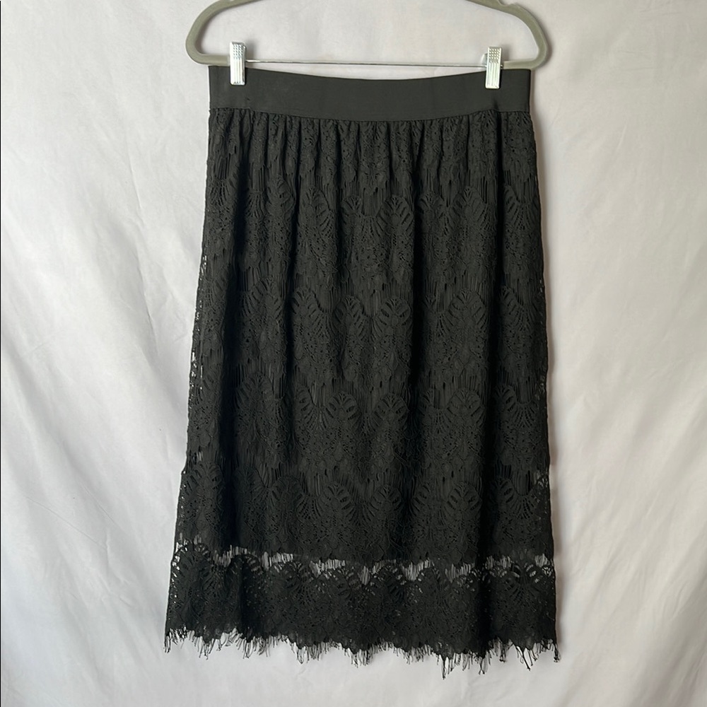Studio West Apparel Black lace double layer maxi skirt | size L